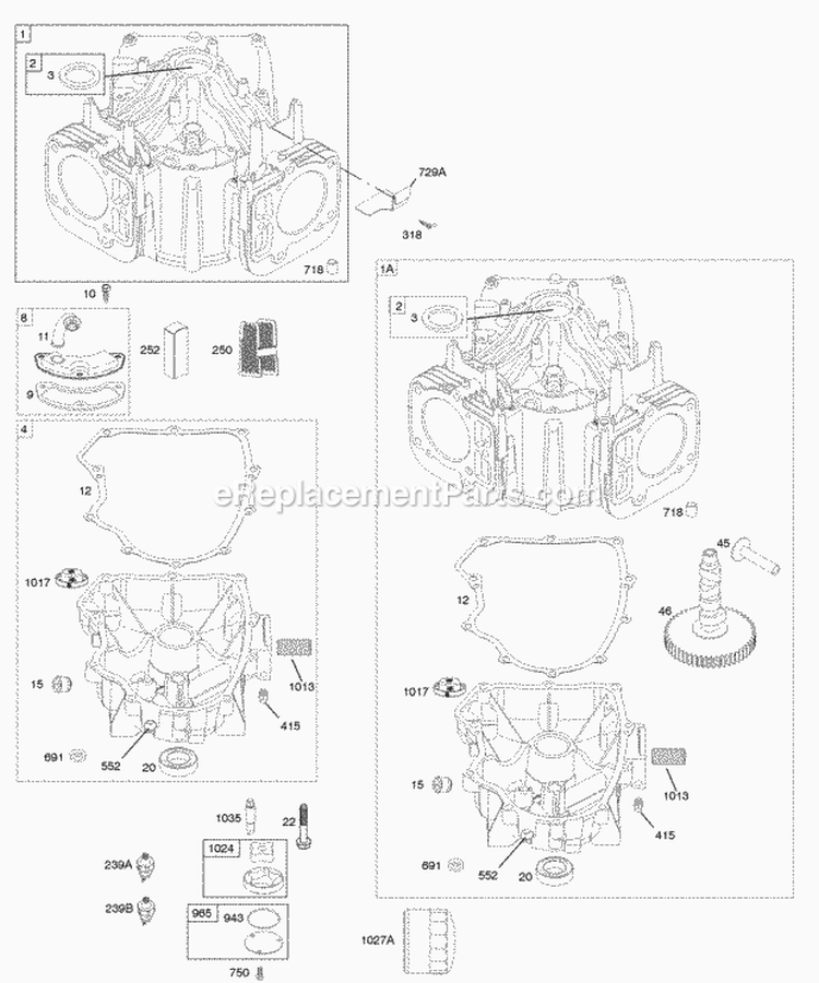 Cylinder Engine Sump Diagram and Parts List for  Briggs and Stratton Engine
